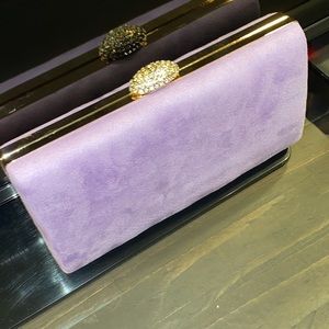 Violet suede clutch with rhinestone clasp